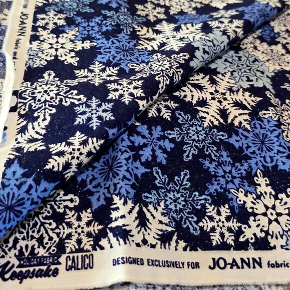 Keepsake Calico Joann Holiday Snowflake Glitter Blue Cotton Material - 56" x 42" - Picture 9 of 10